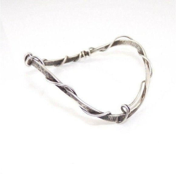Sterling Silver Geometric Wire Spiral Wrap Curved Bangle Bracelet - Picture 3 of 5